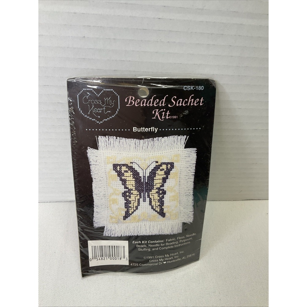 VTG Cross‎ My Heart Beaded Sachet Cross Stitch Kit BUTTERFLY 1991 CSK-180